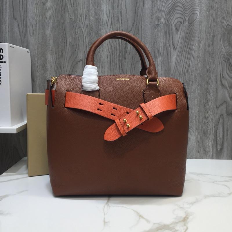 Burberry Handbags The Belt Medium 40732841 Litchi Stripe Brown Orange Band